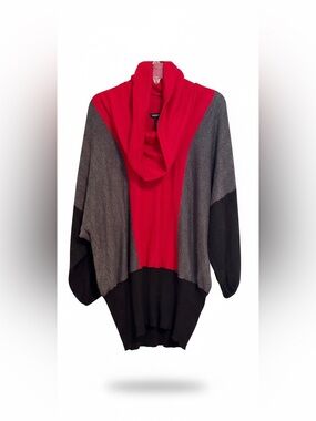 Valerie Stevens Colorblock Cowl Neck Sweater in Red, Gray & Black